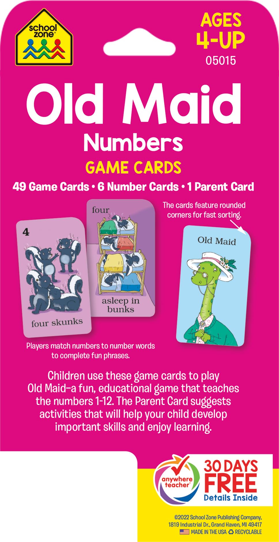 School Zone Publishing Company Old Maid Numbers Game Cards