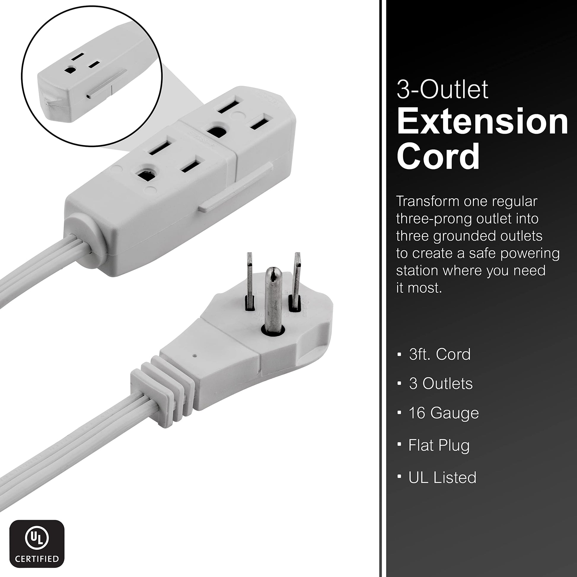 GE EXTEN CORD 3-TAP 9' BRWN