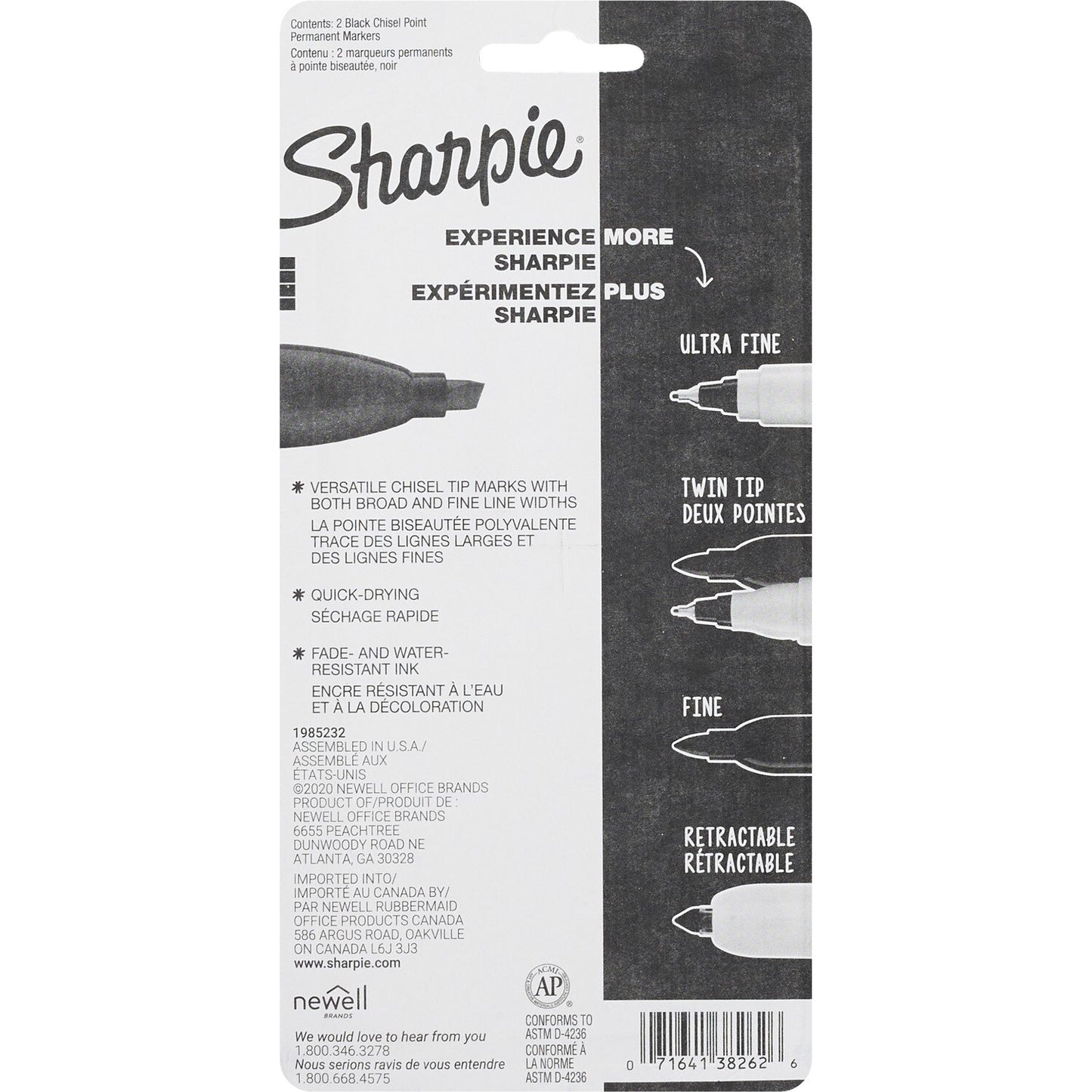Sharpie Top Broad/Large Permanent Marker Chisel Tip, Black, 2 Count