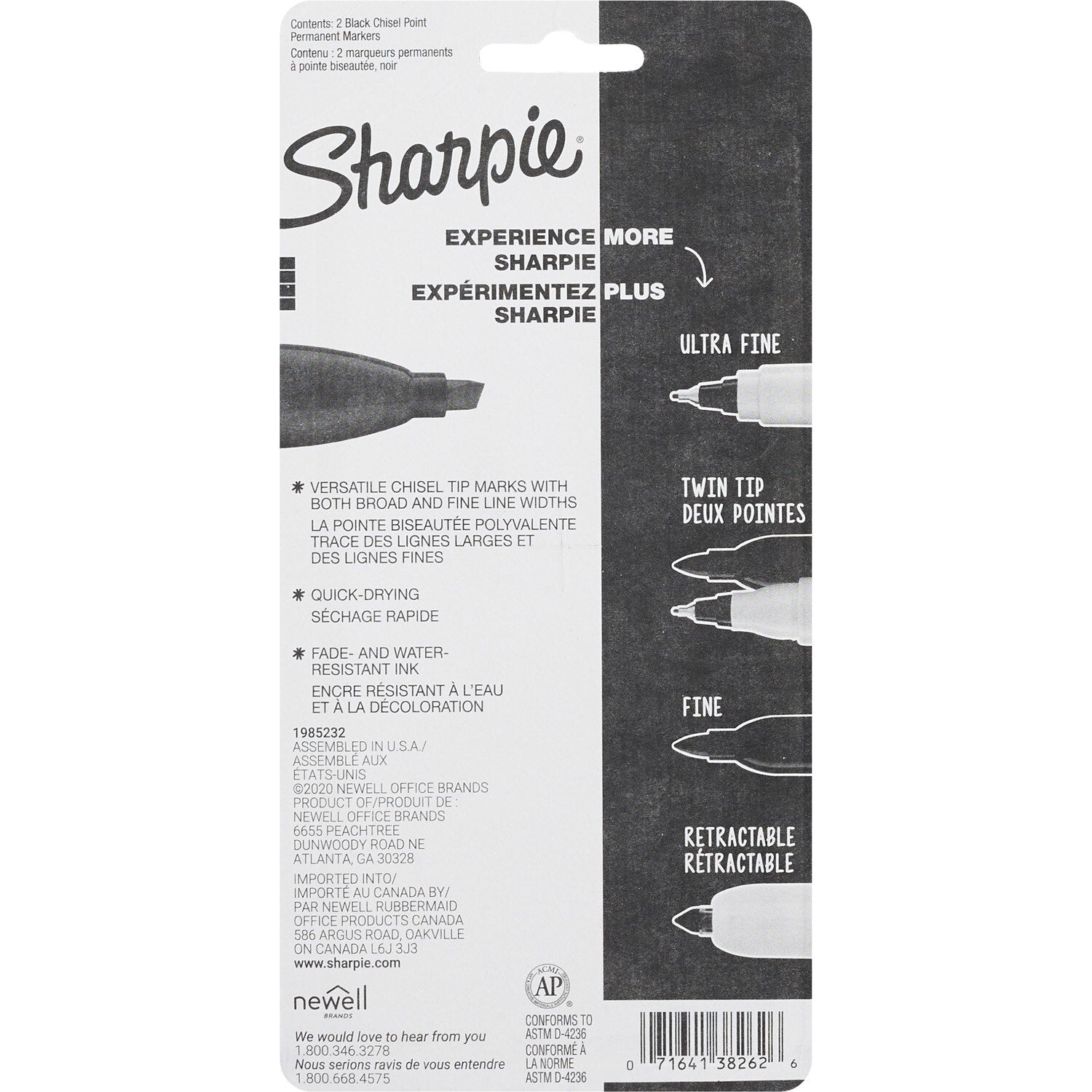 Sharpie Top Broad/Large Permanent Marker Chisel Tip, Black, 2 Count