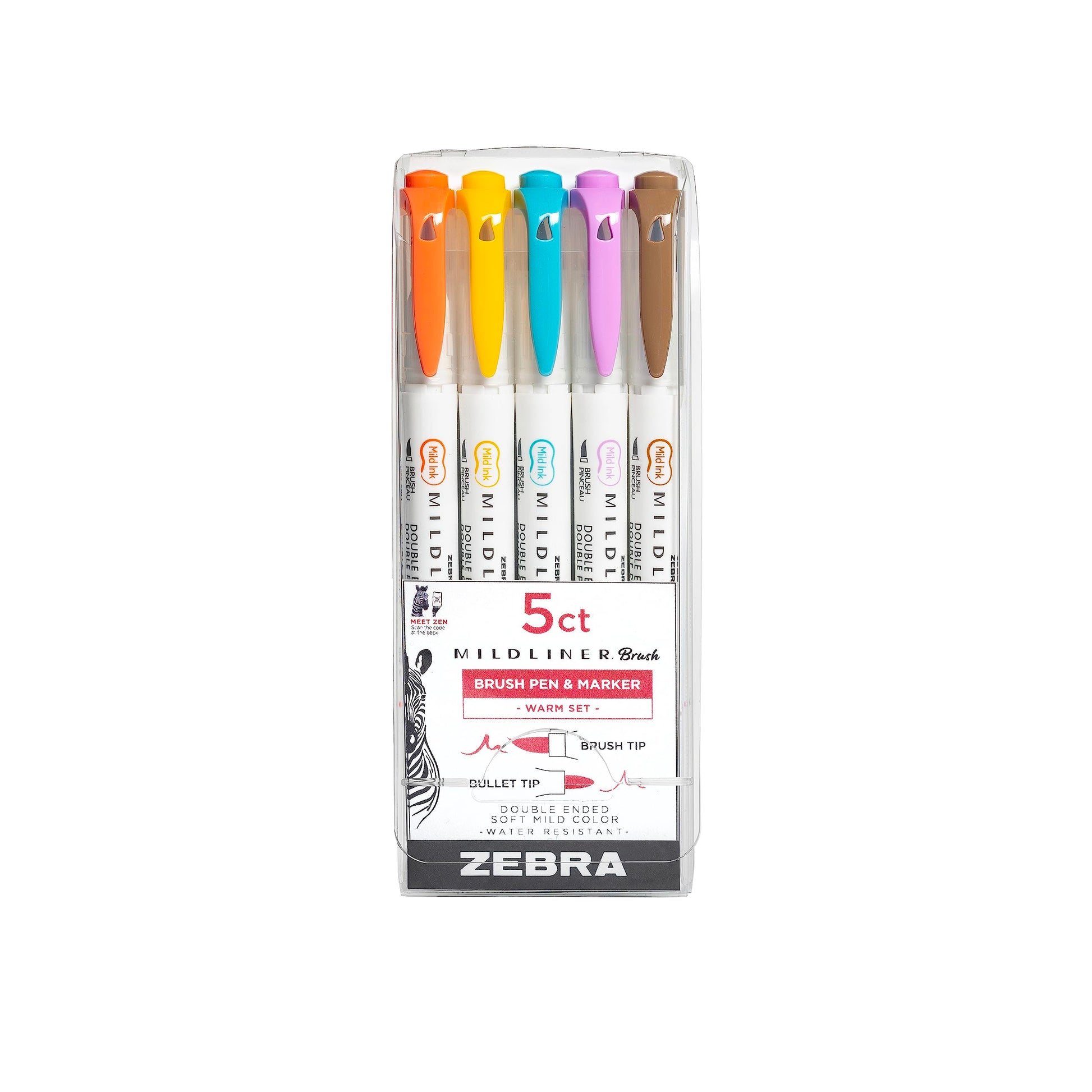 Zebra Mildliner Double-Ended Brush Marker and Fine Tip Pens - Assorted Cool and Refined Colors, 5 count