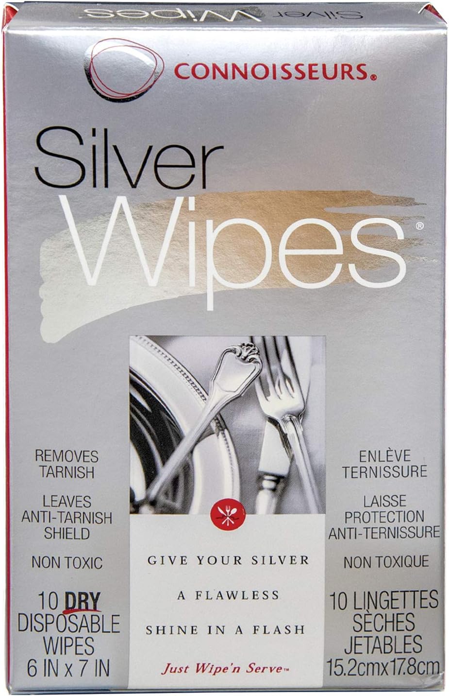 CONNOISSEURS Dry and Disposable Silver Wipes, 10 count