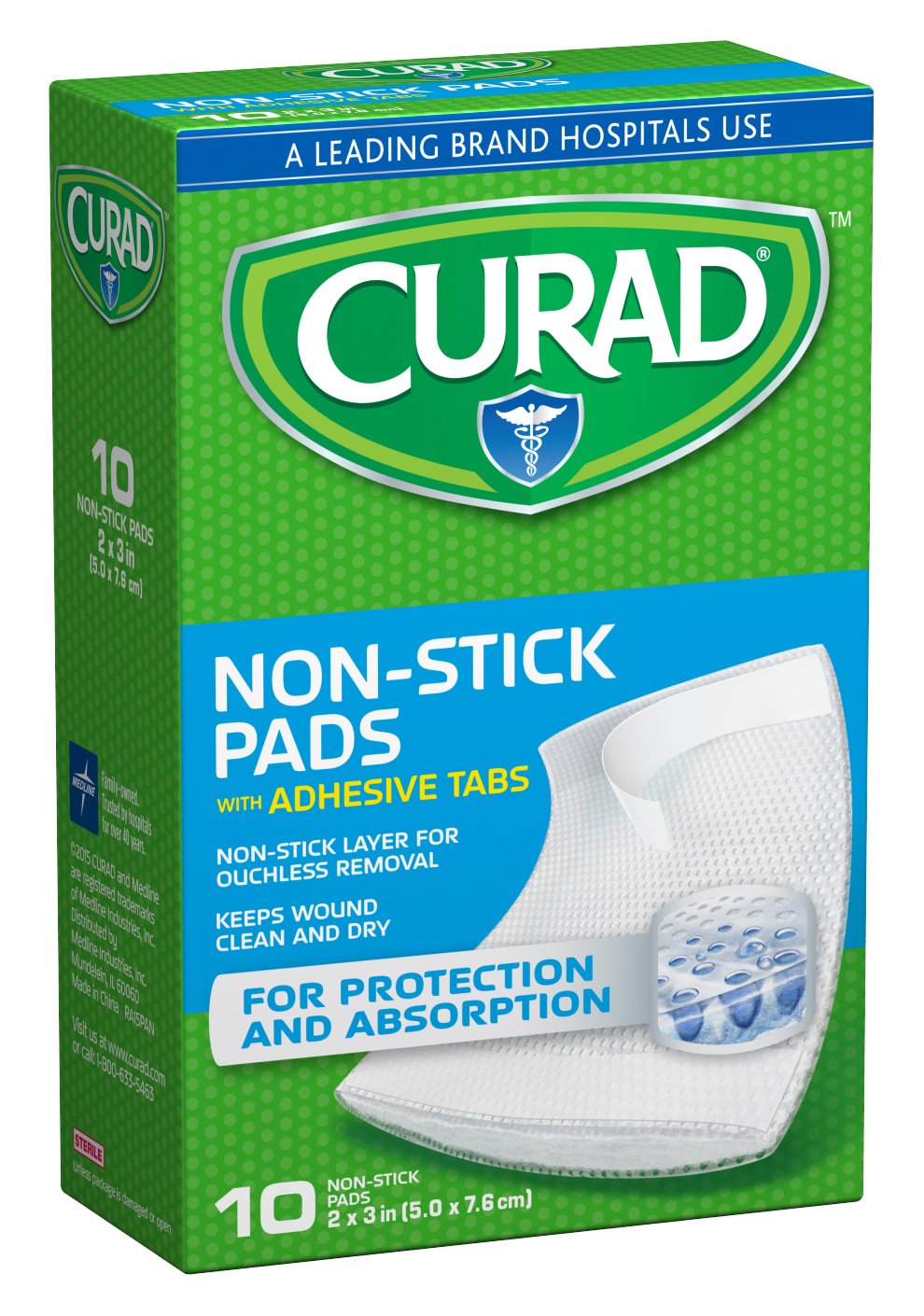 CURAD PAD NON-STICK W/ADH TAB 3"X4" 10CT
