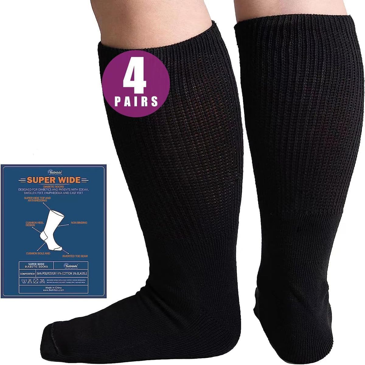 GNP SOCK DIABETIC OVR CALF 8-15MMHG BK M