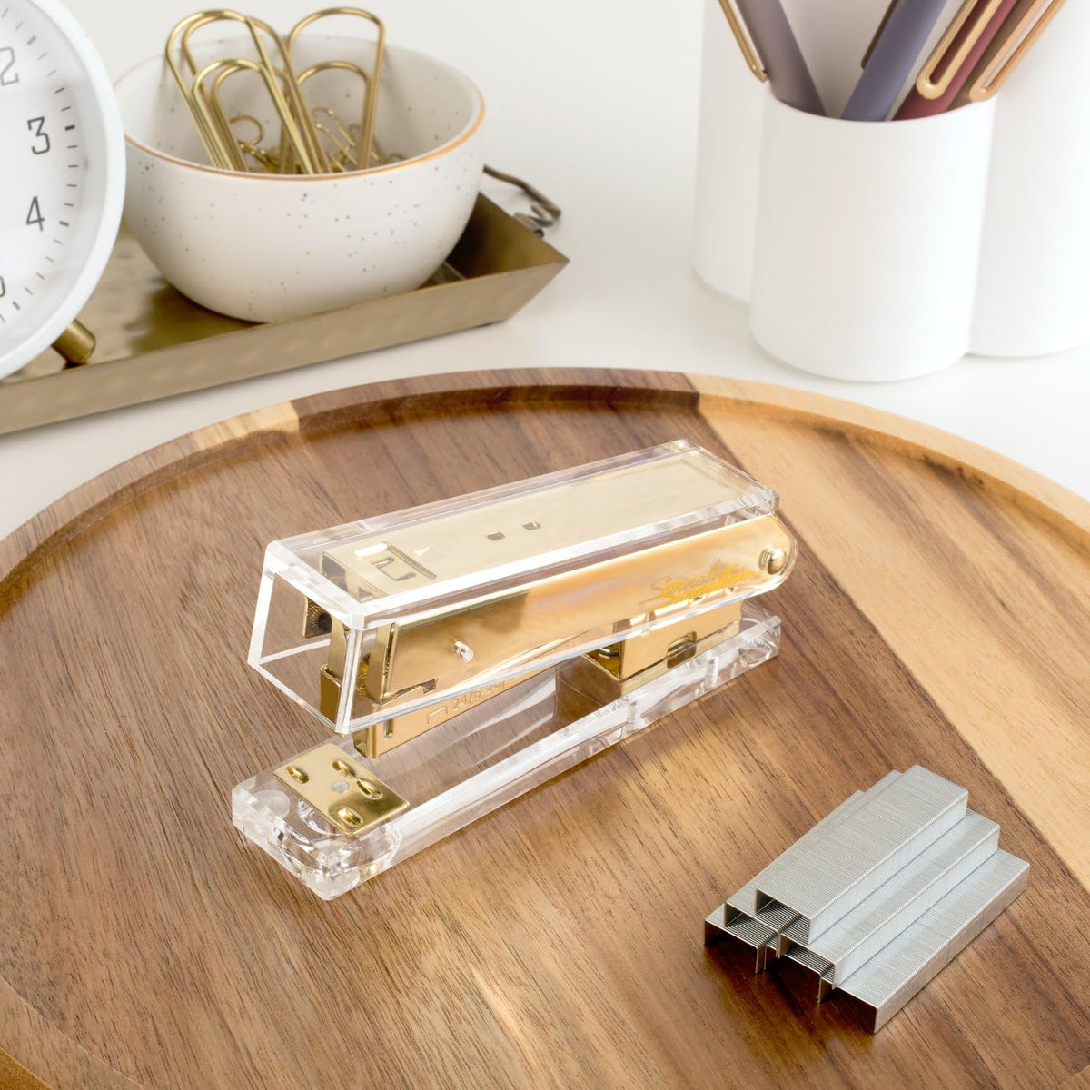 Swingline Compact Clear Acrylic + Gold Stapler