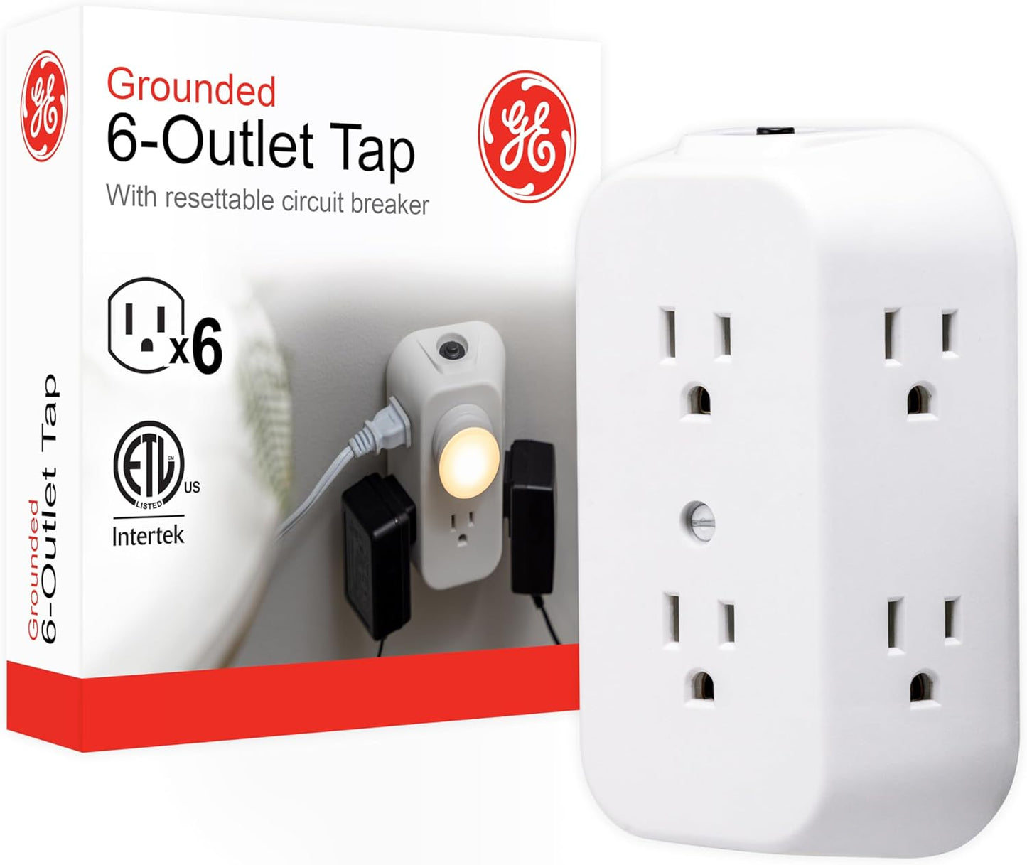 GE 6 OUTLET GROUNDED WALL PLUG