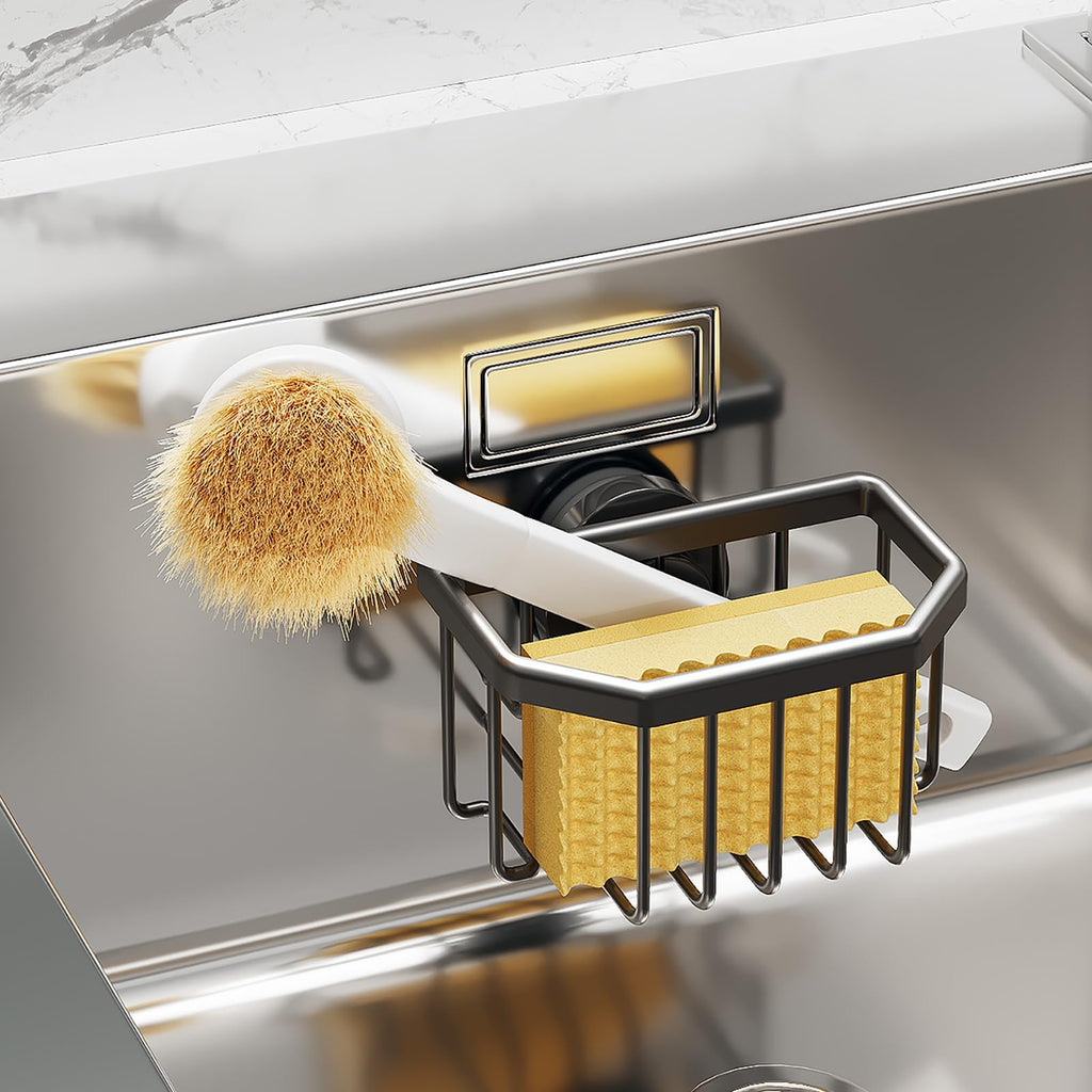 Home Basics Kitchen Sink Suction Sponge Holder - Chrome