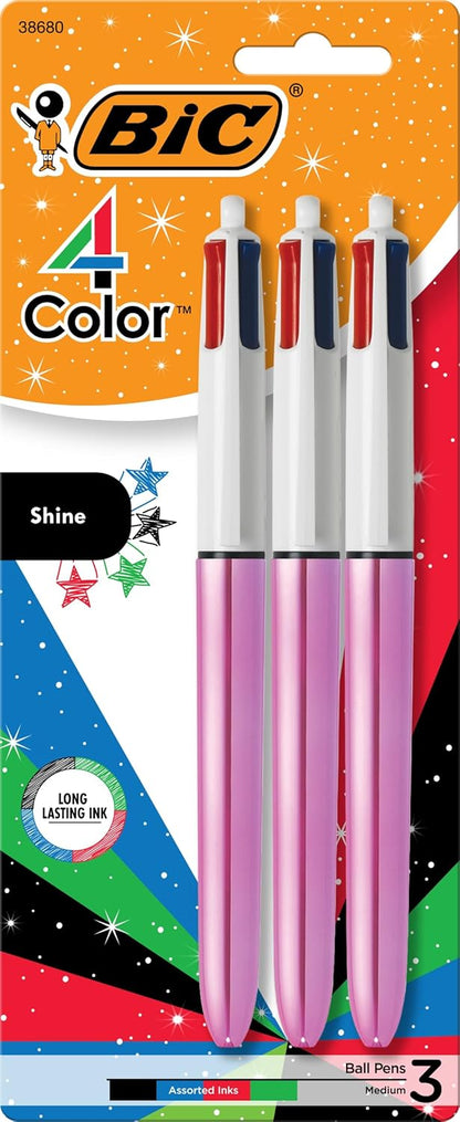 BiC Shine 4 Color Retractable Ballpoint Pen, 3 count