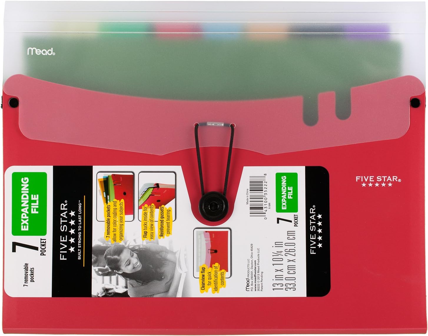 Five Star 6-Pocket Expanding File - Assorted Colors, 13" x 9.25"