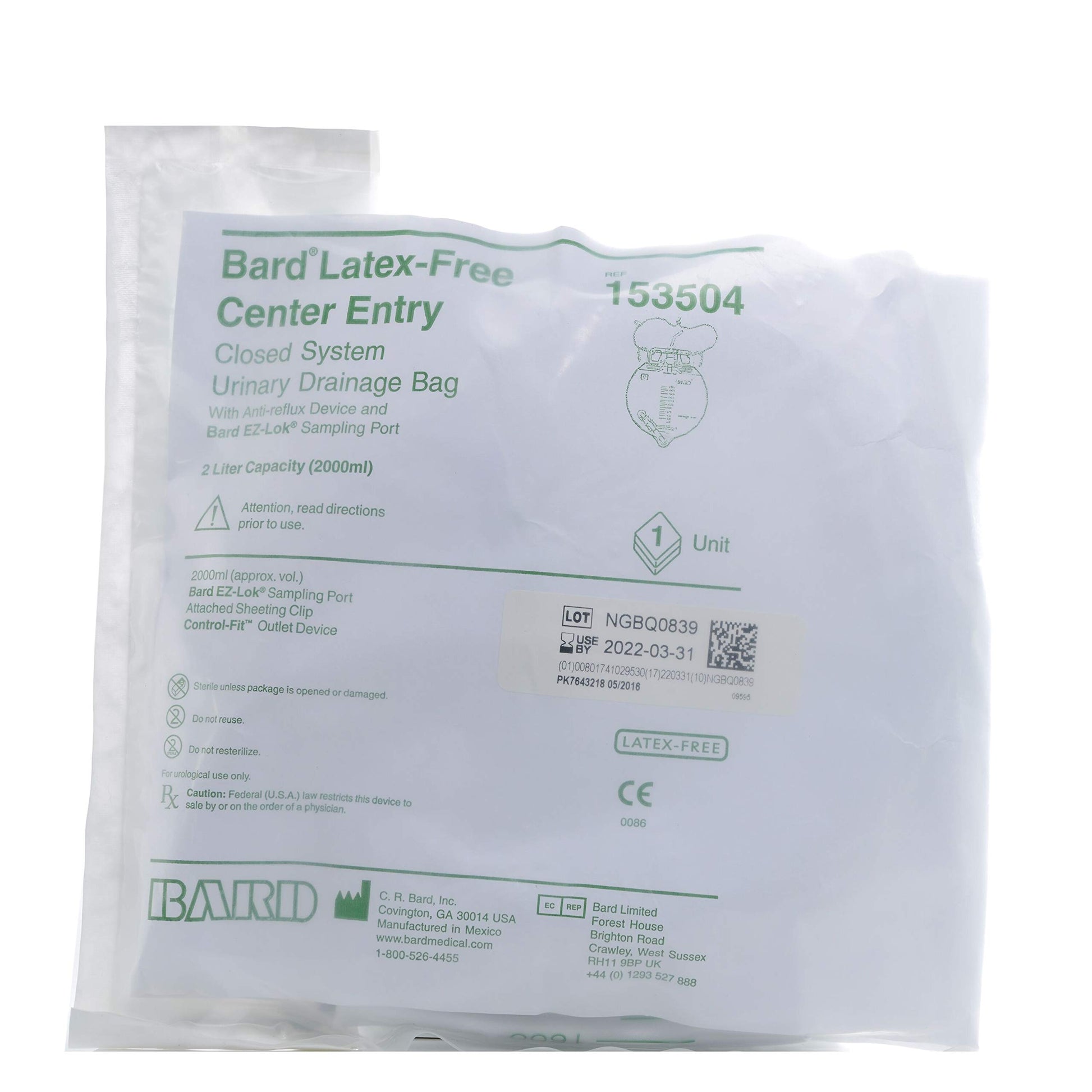 BARD URINE DRAIN BAG SYS CLSD