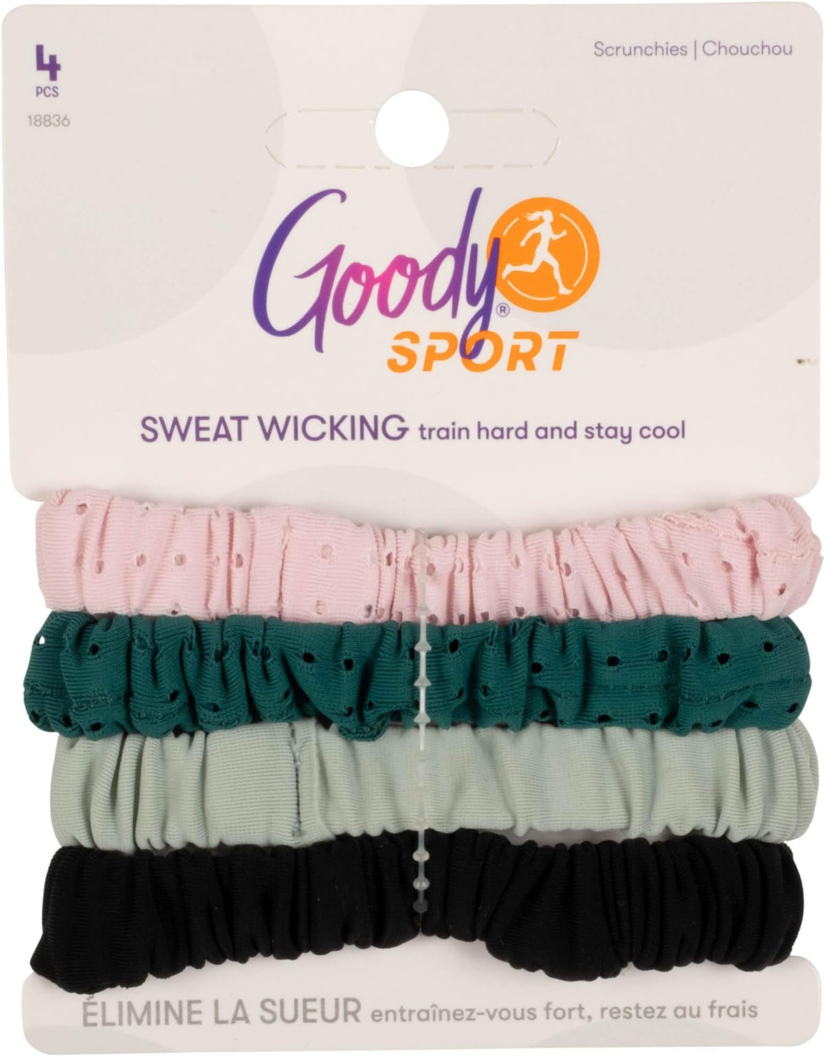 Goody Sport Thin Scrunchie - Greens, Pink and Black,  4 count