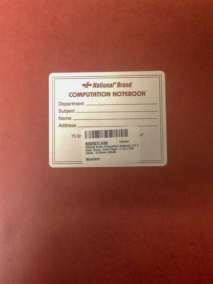 National Computation Notebook, 4 X 4 Quad, Brown, Green Paper, 11.75" x 9.25", 75 Sets