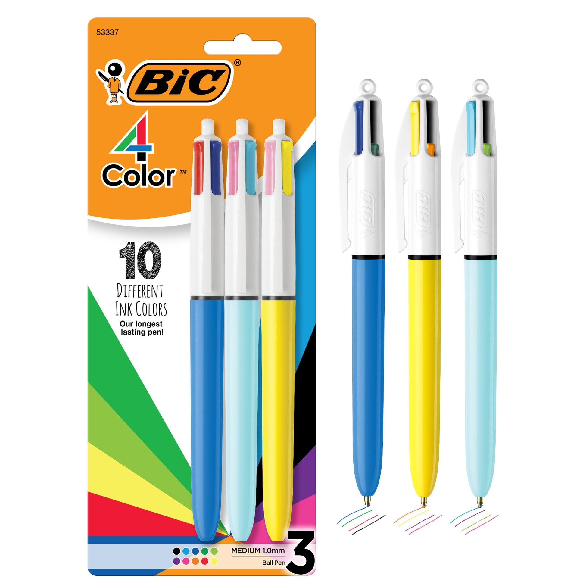 BiC 4 Color Retractable Ballpoint Pen - Assorted Ink, 3 Count