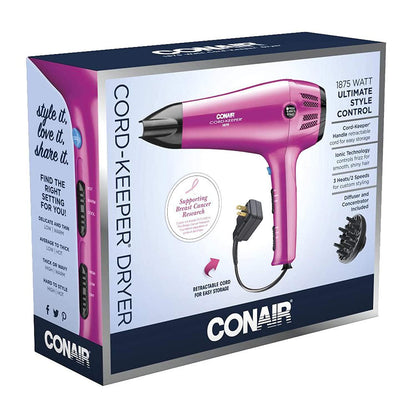 CONAIR 1875 Watt Cord Keeper Hair Dryer - Pink