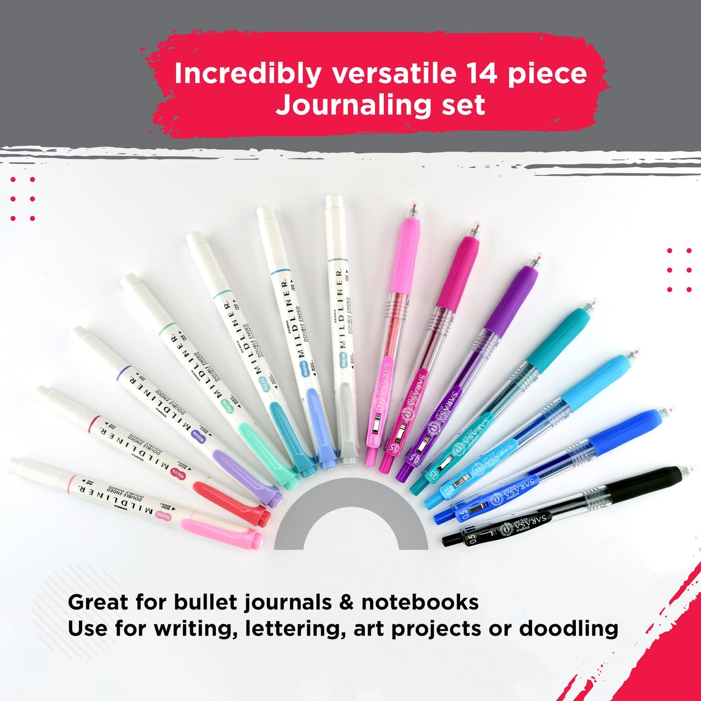 Zebra Sarasa Clip Vintage Gel Pens and Mildliner Highlighters Neutral Set, 14 pack