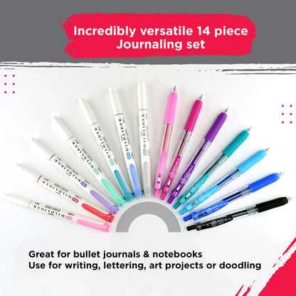 Zebra Sarasa Clip Vintage Gel Pens and Mildliner Highlighters Neutral Set, 14 pack