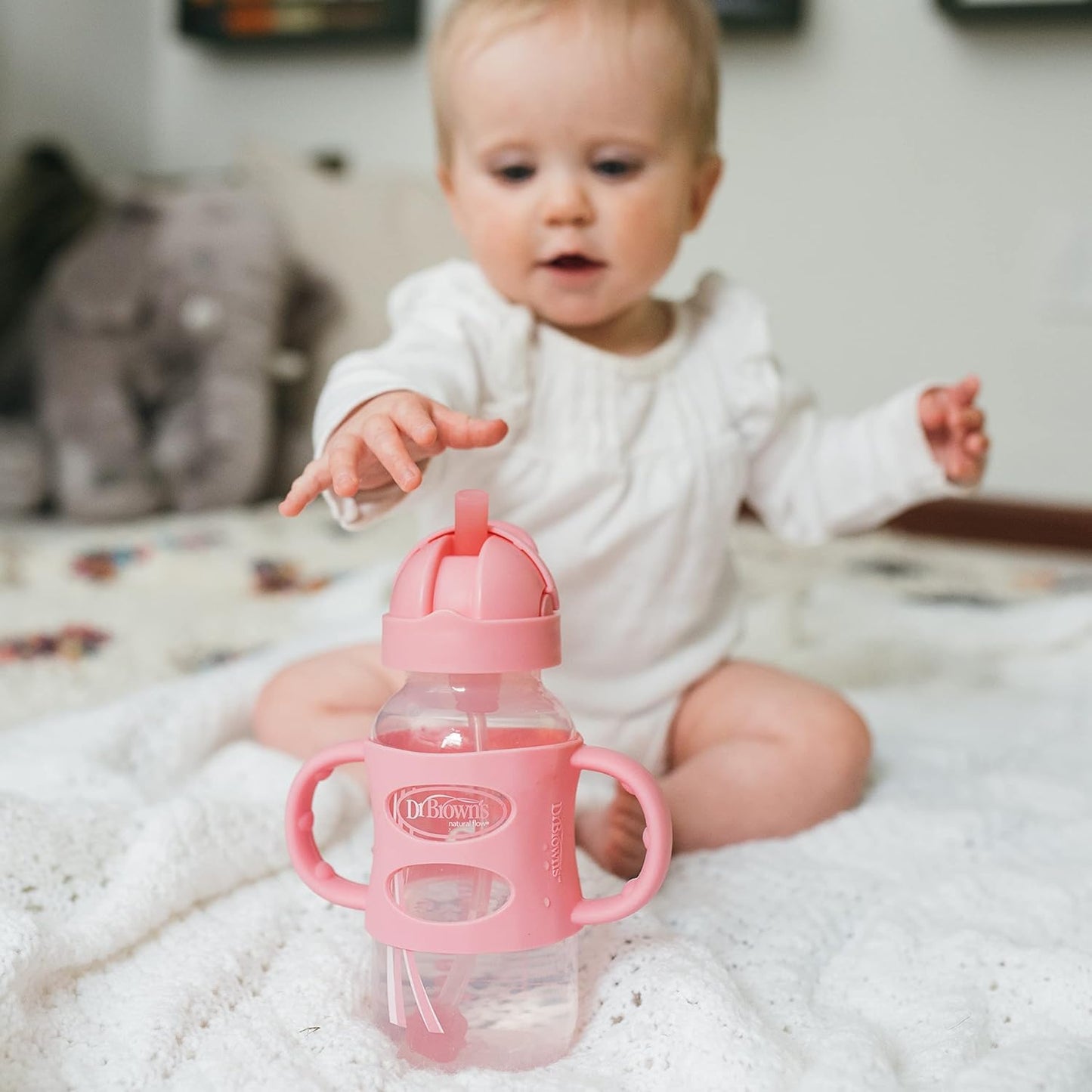 Dr Brown's Milestones Narrow Sippy Straw Bottle - Gray, 8 oz