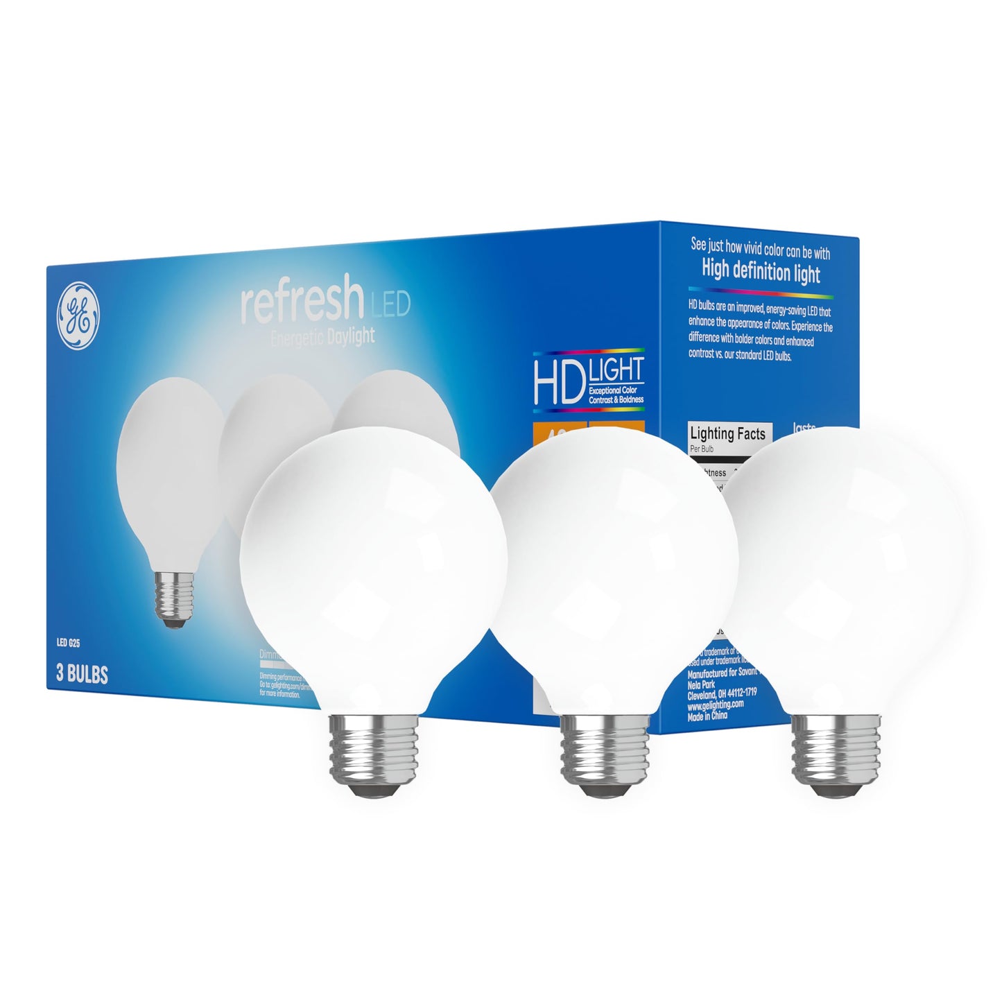 GE Lighting Refresh LED Light Bulbs, 40 Watt, Daylight, G16.5 Globe Bulbs, Small Base, 2 Pack