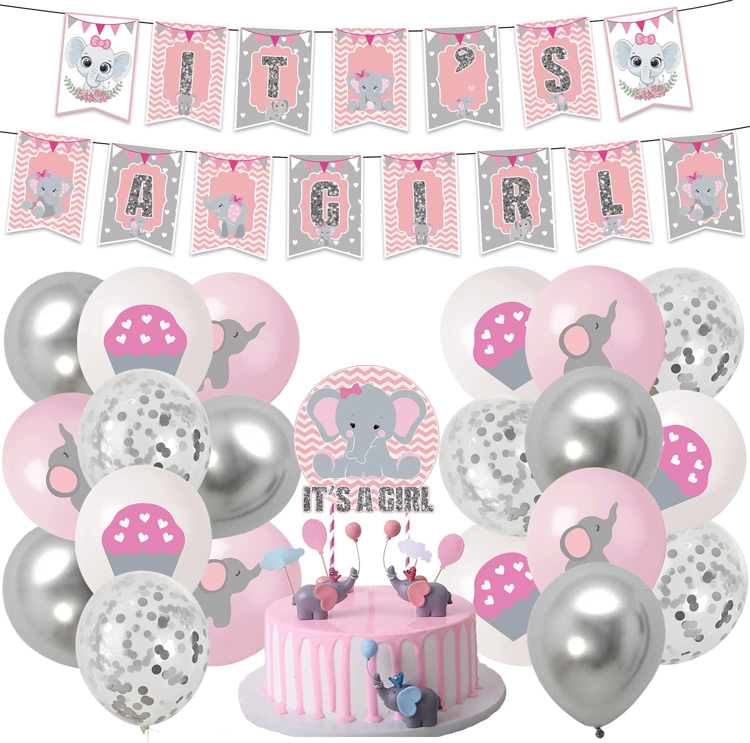 Unique Baby Shower Pink Elephant Hanging Swirl Decorations, 26-Inch