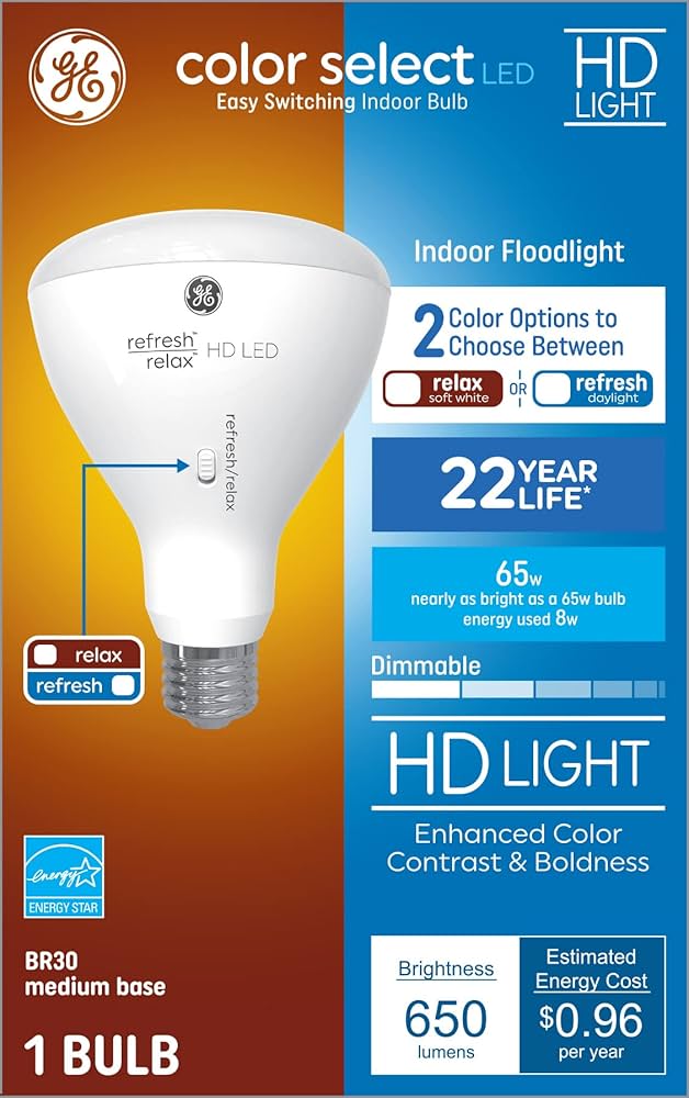 GE Lighting Relax HD BR30 LED Light Bulbs, Indoor Floodlight Bulbs, 65 Watt Replacement, Soft White, 2 Pack