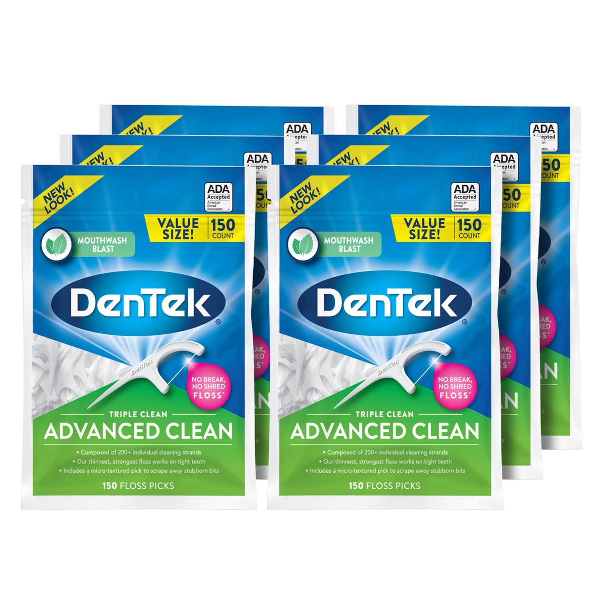Dentek Floss Picks Advanced Triple Clean 20 Count (6in)