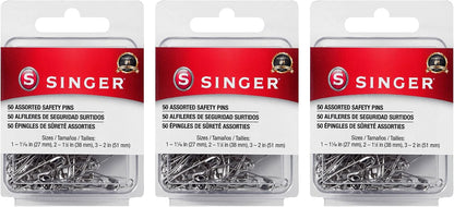 SINGER Assorted Safety Pins, 50 Count, Sizes 1, 1-1/16" - 2, 1-1/2" - 3, 2"