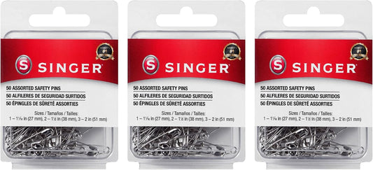 SINGER Assorted Safety Pins, 50 Count, Sizes 1, 1-1/16" - 2, 1-1/2" - 3, 2"
