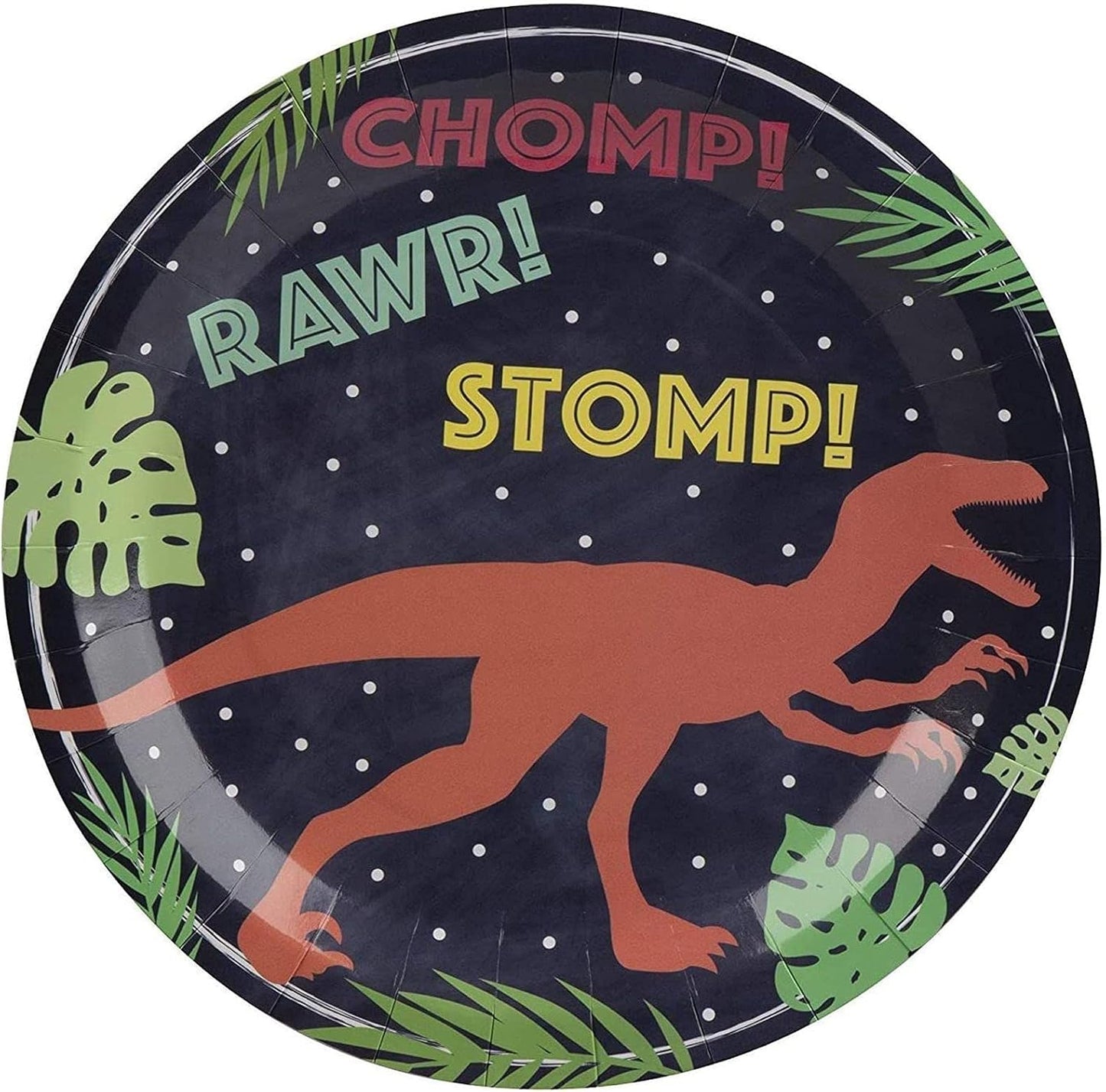 Unique Patterned Round 7" Paper Plates - Dinosaurs, 8 count