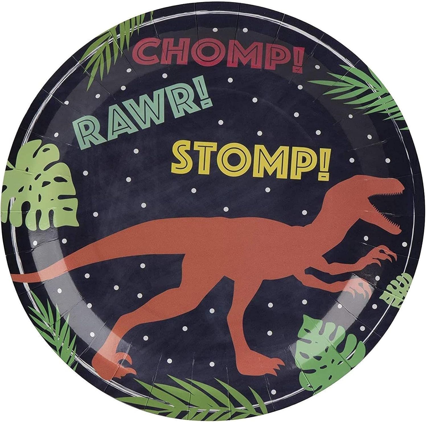 Unique Patterned Round 7" Paper Plates - Dinosaurs, 8 count