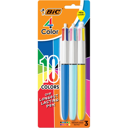 BiC 4 Color Retractable Ballpoint Pen - Assorted Ink, 3 Count