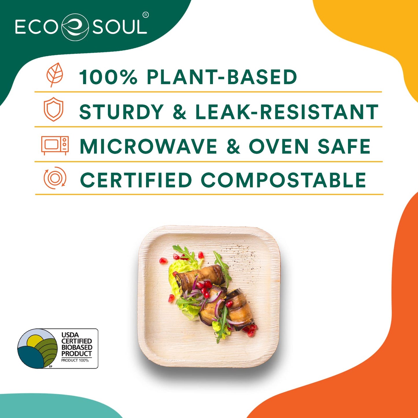 ECO SOUL PALM LEAF PLATES,8 IN SQR