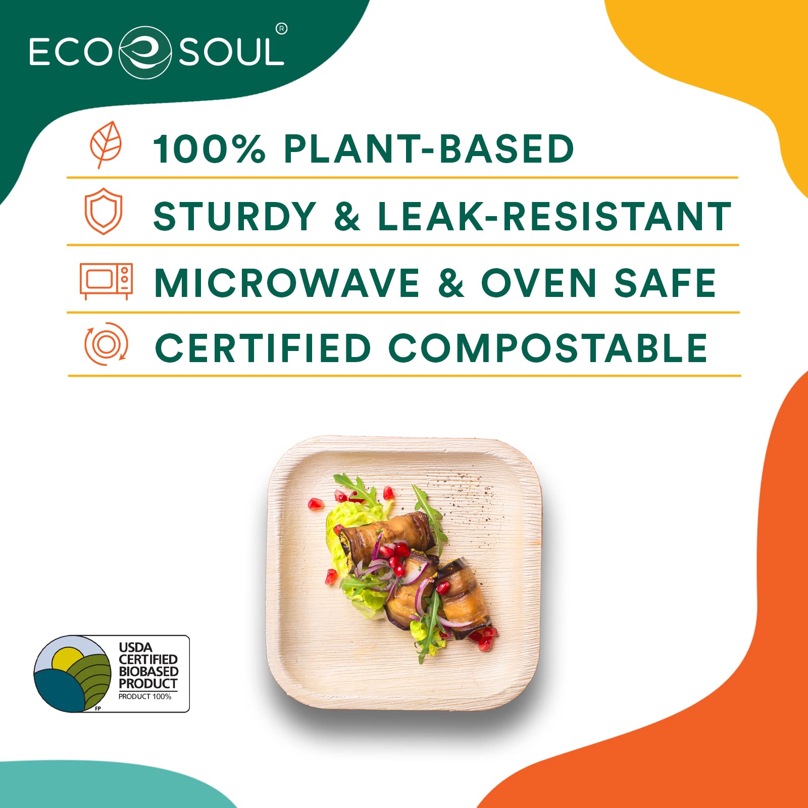 ECO SOUL PALM LEAF PLATES,8 IN SQR
