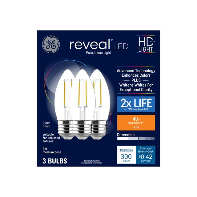 GE Lighting Reveal HD+ LED 40 Watt Replacement, Reveal, B11 Deco - Candle Bulbs, 2 Pack