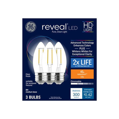 GE Lighting Reveal HD+ LED 40 Watt Replacement, Reveal, B11 Deco - Candle Bulbs, 2 Pack