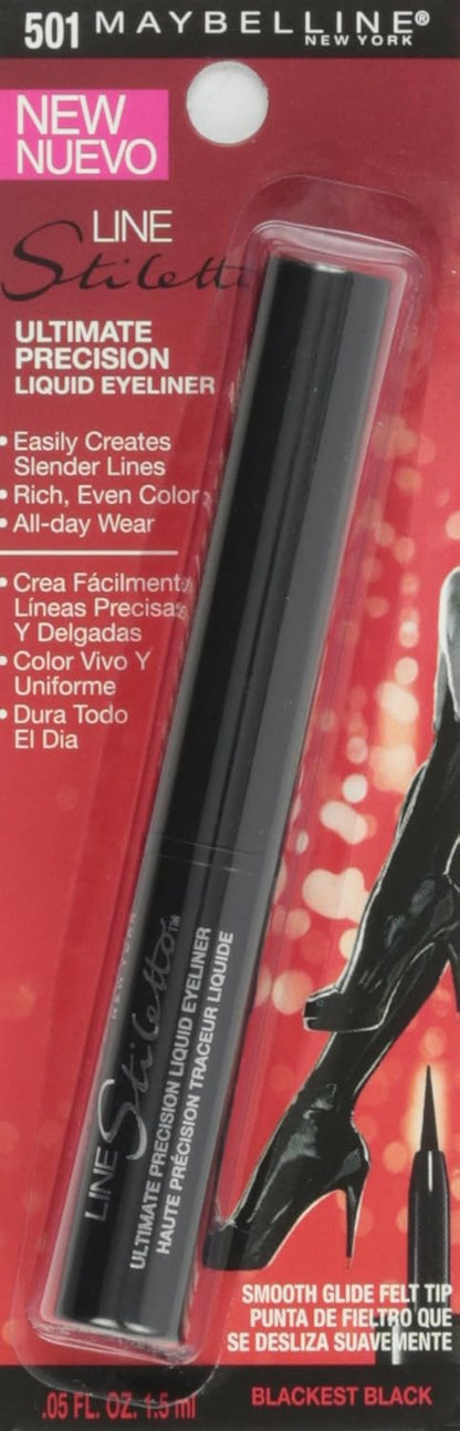 MAYBELLINE New York Line Stiletto Ultimate Precision Liquid Eyeliner, 501 Blackest Black, 0.05 oz