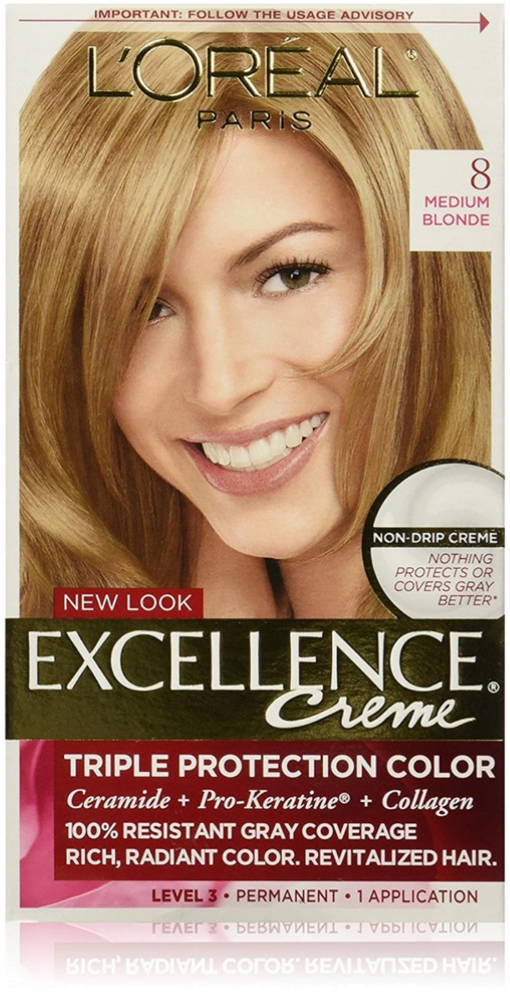 L'ORÉAL PARIS Excellence Triple Protection Permanent Hair Color, 8 Medium Blonde, 6.3 fl. oz.