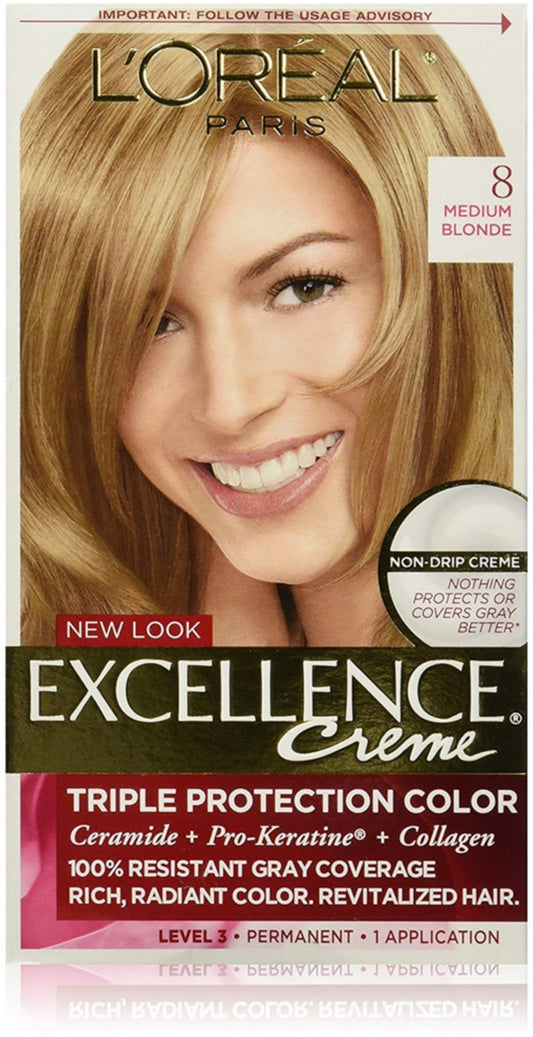 L'ORÉAL PARIS Excellence Triple Protection Permanent Hair Color, 8 Medium Blonde, 6.3 fl. oz.
