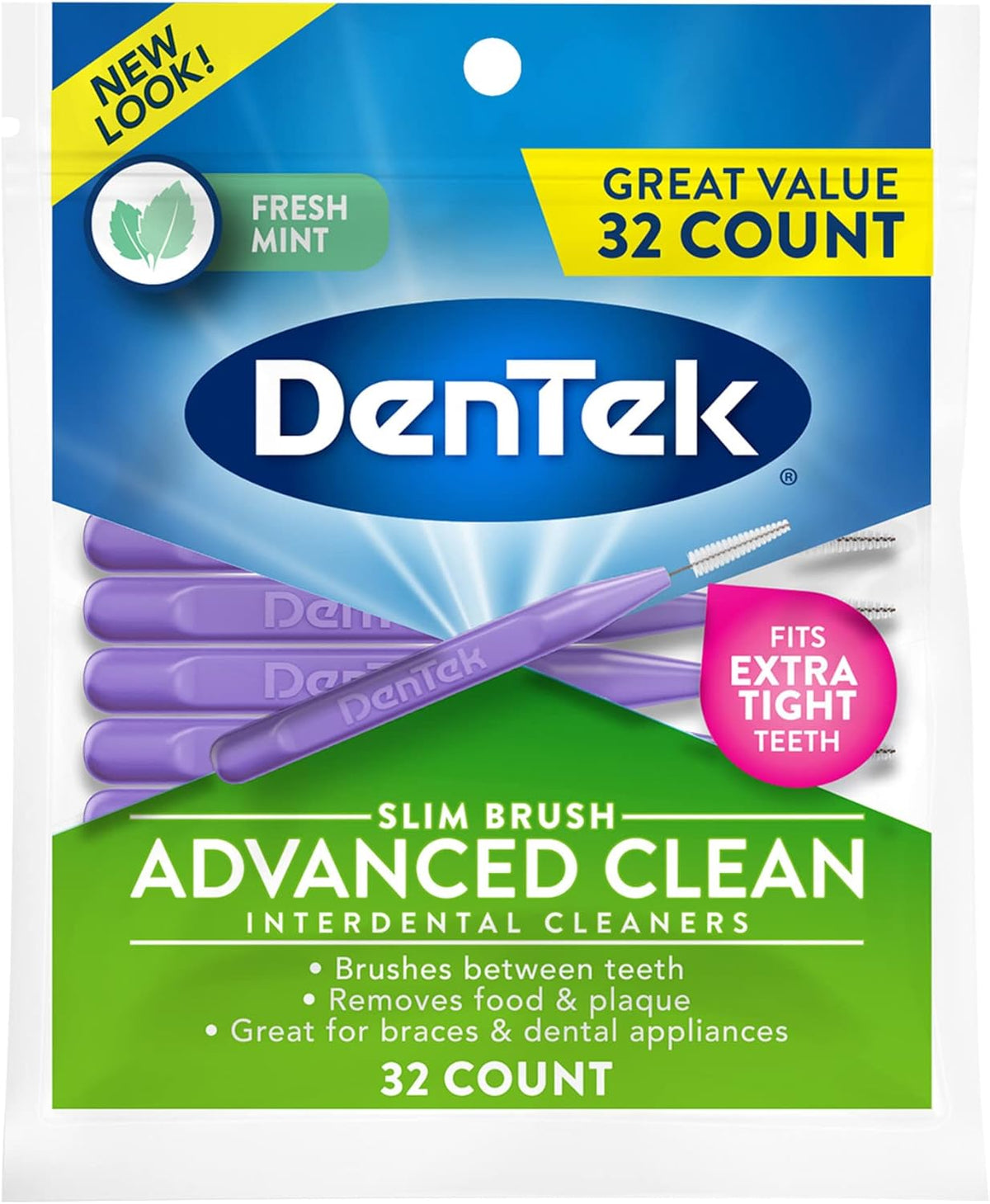 Dentek Slim Brush Advanced Clean Tight Teeth 32 Count