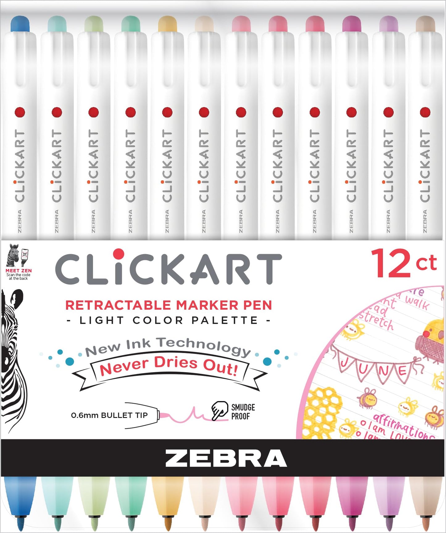 Zebra ClickArt Fine Point Retractable Marker Pen - Assorted Colors, 6 count
