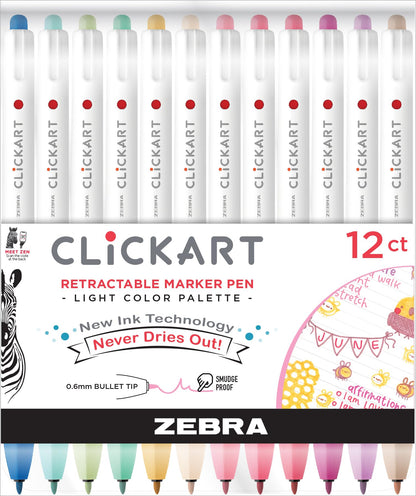 Zebra ClickArt Fine Point Retractable Marker Pen - Assorted Colors, 6 count