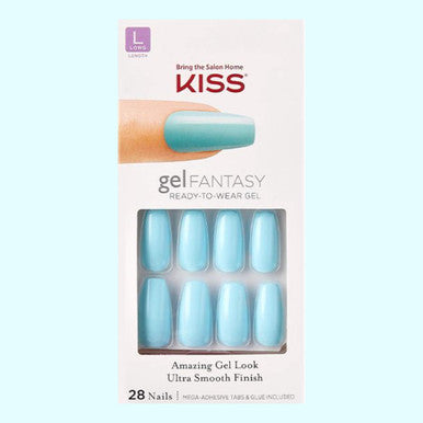 Kiss Gel Fantasy Collection 28 Count Light Blue Long Length