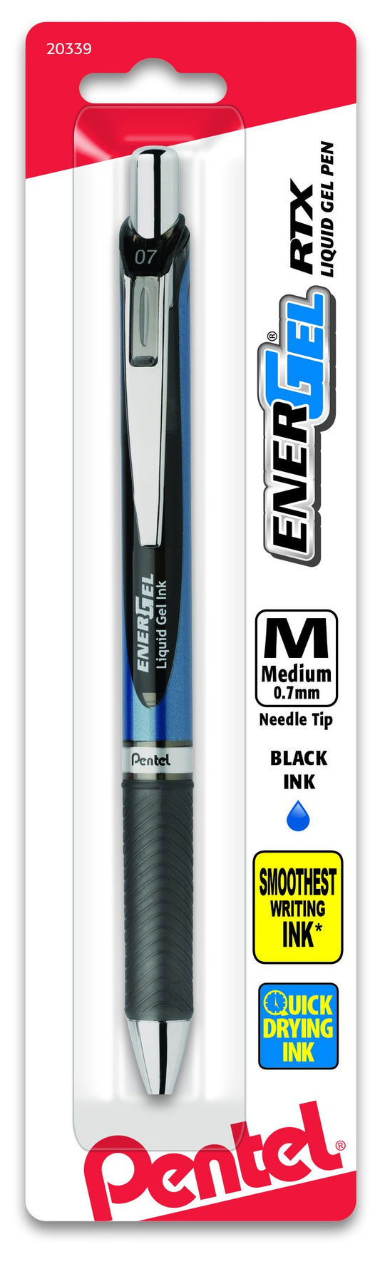 EnerGel RTX Retractable Liquid Gel Pen, (0.7mm) Needle Tip, Medium Line, Black Ink