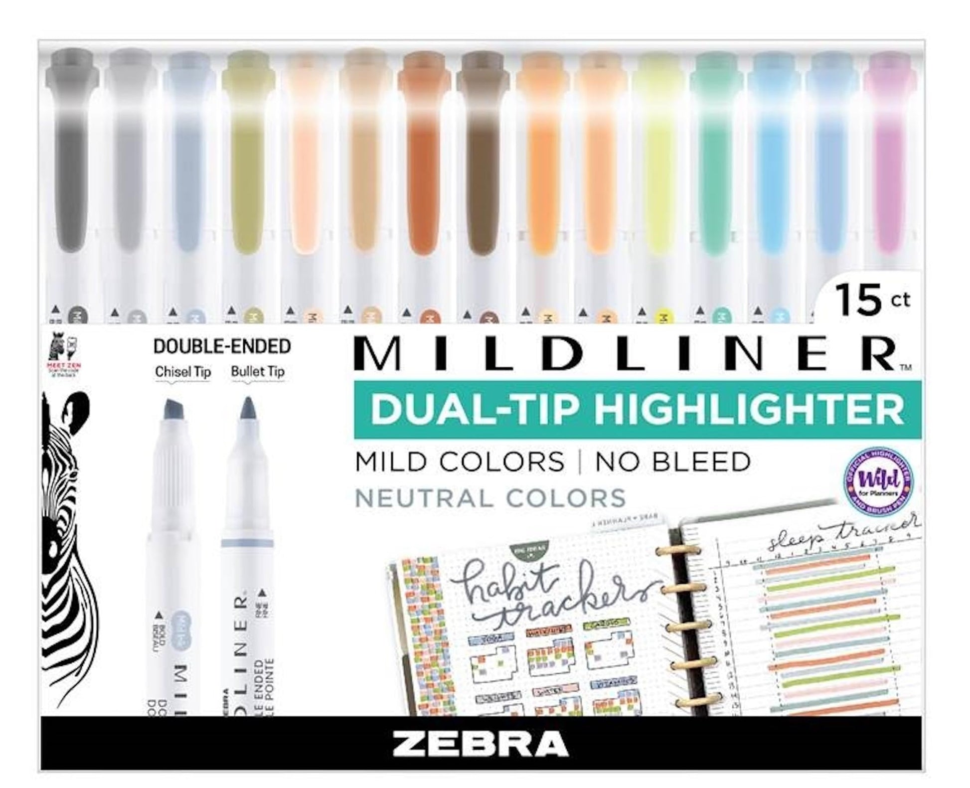 Zebra Mildliner Double Ended Highlighter - Assorted Colors, 15 pack