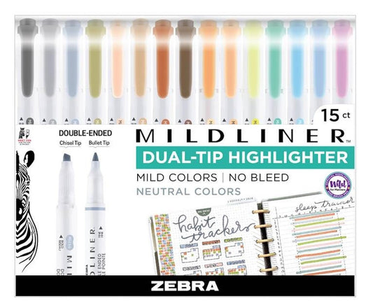 Zebra Mildliner Double Ended Highlighter - Assorted Colors, 15 pack