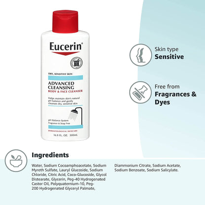 Eucerin Advanced Cleansing Body & Face Cleanser 16.9oz