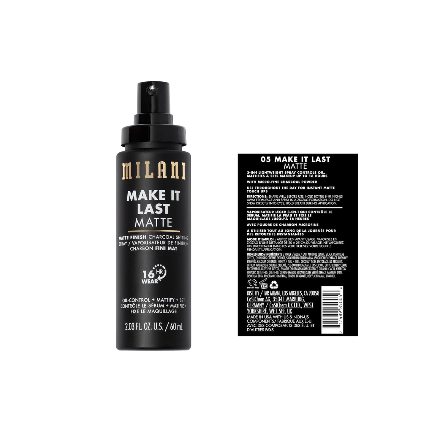Milani Make It Last Matte Finish Charcoal Setting Spray, 6 oz