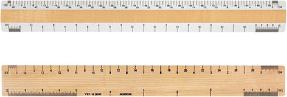 CLi Metal Edged Wood Ruler with Double Bevel, 12 Inches