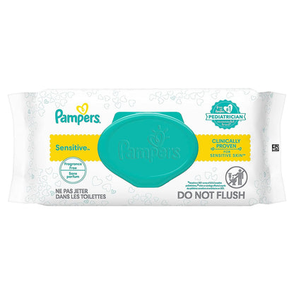 Pampers Baby Wipes Sensitive Fragrance-Free 56 Count (8in)