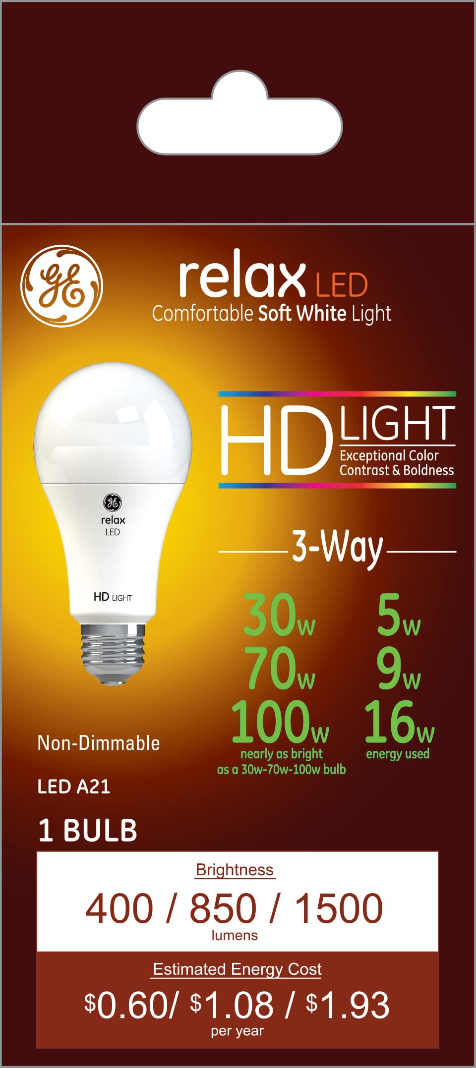 GE 50/100/150W A21 3-Way LED Soft White Light Bulb (2-Pack)