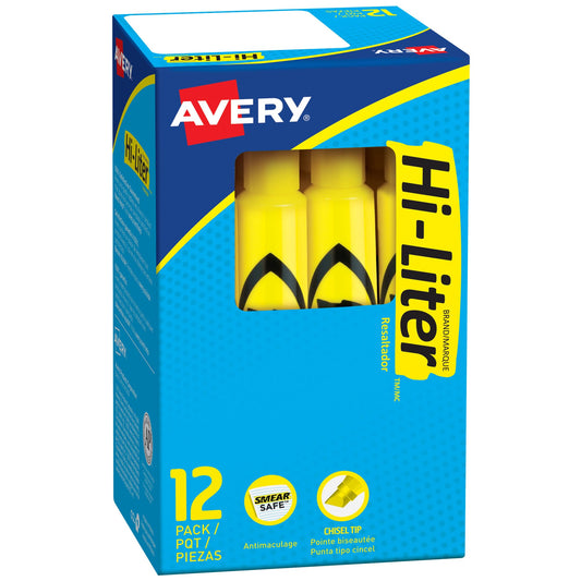 Avery Hi-Liter Brand Smear Safe Chisel Tip